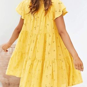 Cute cotton yellow babydoll mini dress